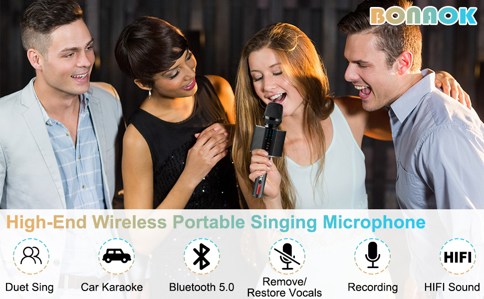 BONAOK Wireless Bluetooth Karaoke Microphone - Musical Instruments Performance
